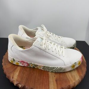 Classic White Women's Canvas Sneakers with Floral Trim